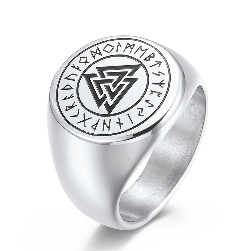 维京男钛钢复古卢恩符文戒指奥丁