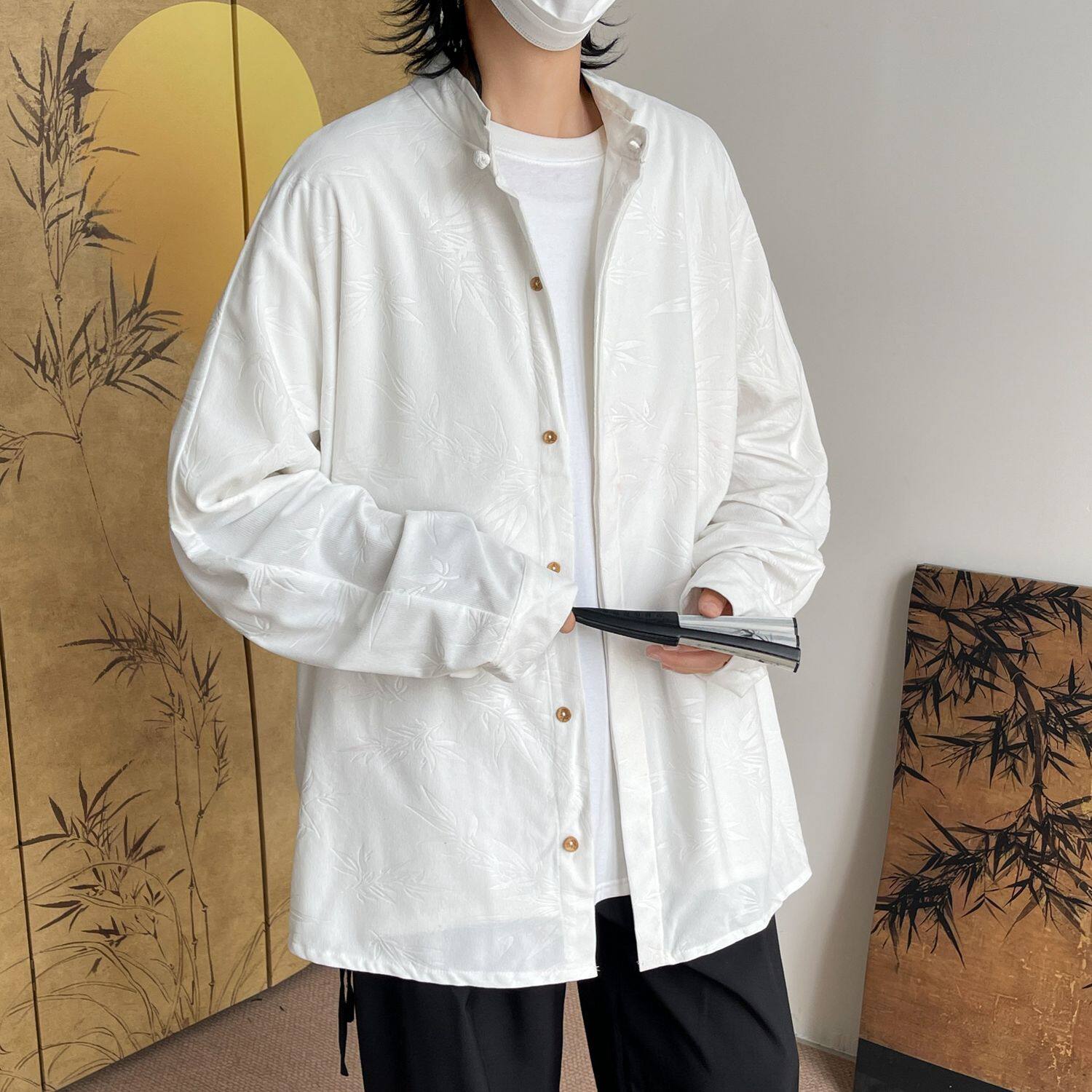 风宽松长袖衬衣衬衫大码唐装盘扣立领中山装外套CX51P55,男装衬衫,电商A019