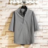 风仿皱皱麻大码冰丝夏款宽松禅意7分袖短袖T恤T14P40限58，男装T恤，电商A019