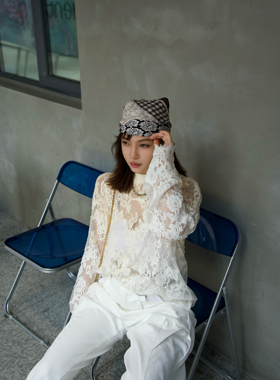 THEA买手店SENSEAWEEK25SS 宽松黑白蕾丝长袖上衣可内搭可外穿