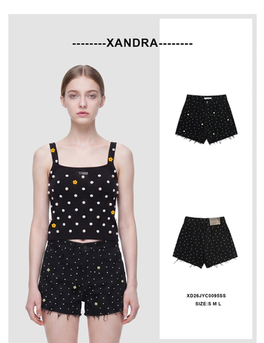 THEA买手店 XANDRA 26夏季新款高腰毛边碎花立体小花短裤