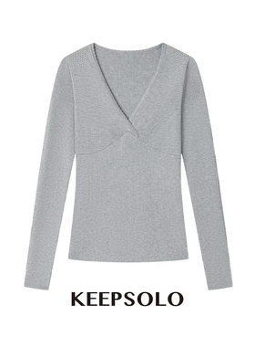 THEA买手店KEEP SOLO V领羊毛花边网面长袖T品牌直发