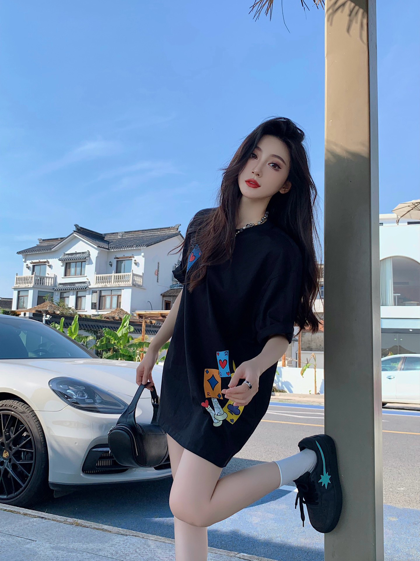 THEA买手店RICHIE MACIE25SS新款扑克印花黑白男女同款宽松休闲T