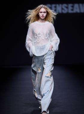 THEA买手店SENSEAWEEK镂空马海毛logo钩花针织衫慵懒感百搭毛衣女