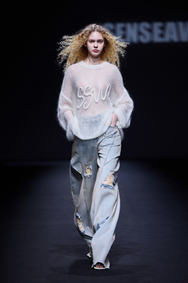 THEA买手店SENSEAWEEK镂空马海毛logo钩花针织衫慵懒感百搭毛衣女