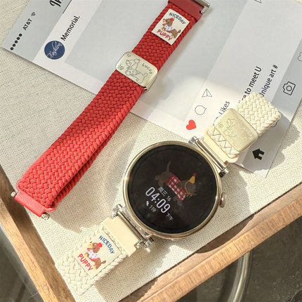 适用华为GT5/4手表带watch5pro编织磁吸扣GT3/2pro腊肠小狗细款女