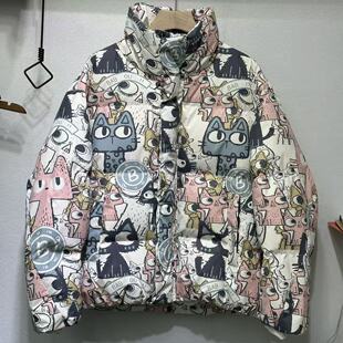 2025实体美式复古潮牌加厚羊绒服棉衣男宽松休闲百搭情侣帅气卡通