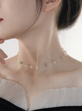 五彩石极简小清新短款锁骨链