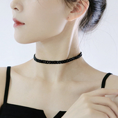 原创复古黑水晶choker小众高级感锁骨链蕾丝纹颈链闪亮轻奢