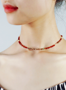 天然石choker美拉德配色项链串珠