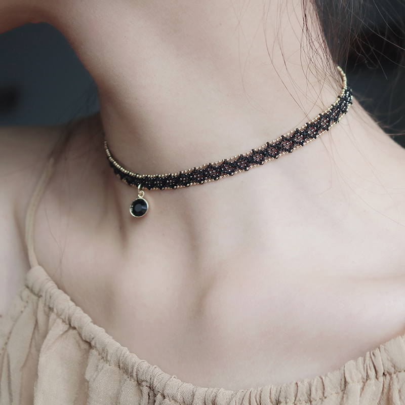 小众设计手工编织choker短款网红潮人项圈气质黑色蕾丝锁骨链项链