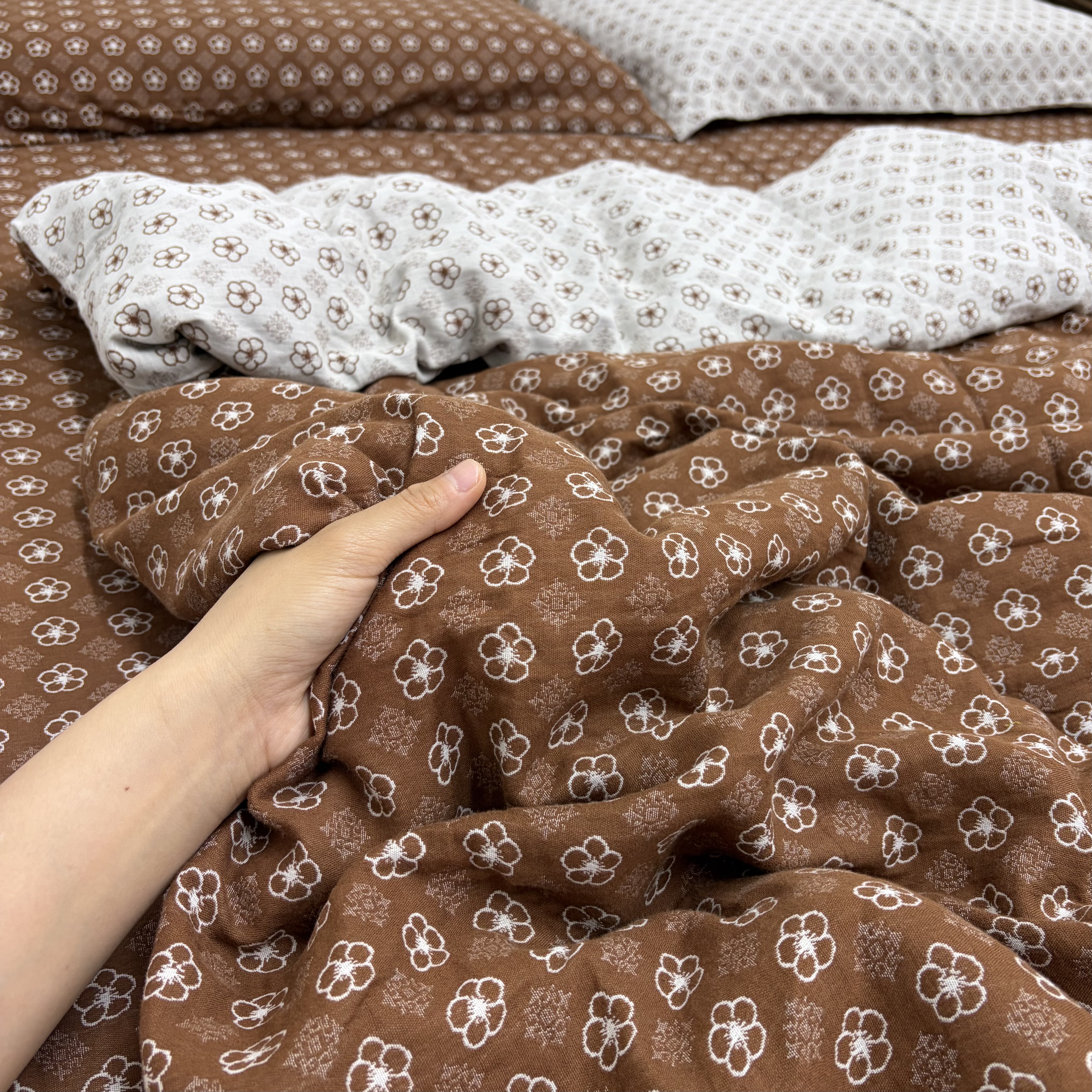 （洛柔咖色）A类母婴级全棉炫彩双层纱被罩单件四季通用柔软舒适