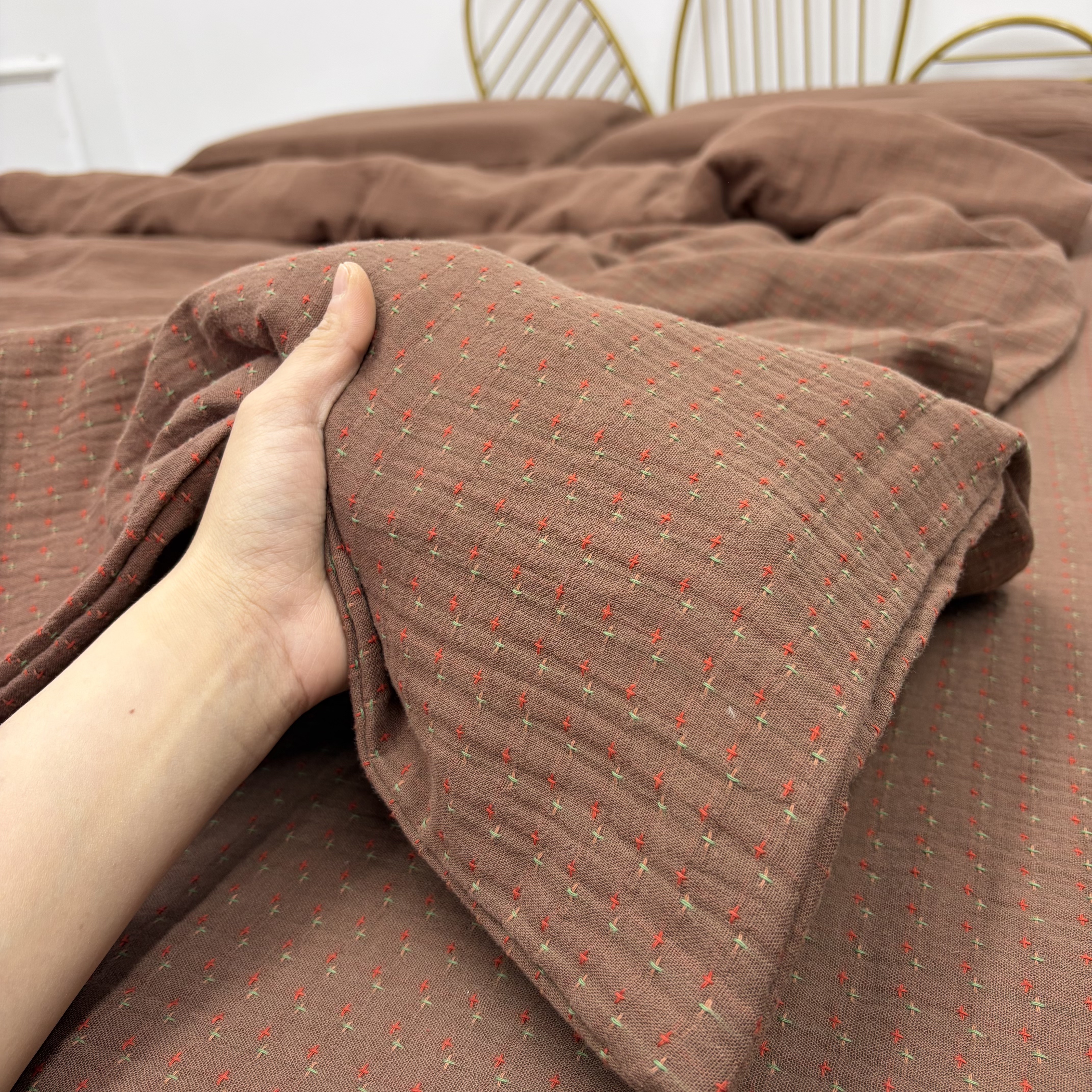 （星芒咖格）A类母婴级全棉炫彩双层纱被罩单件四季通用柔软舒适