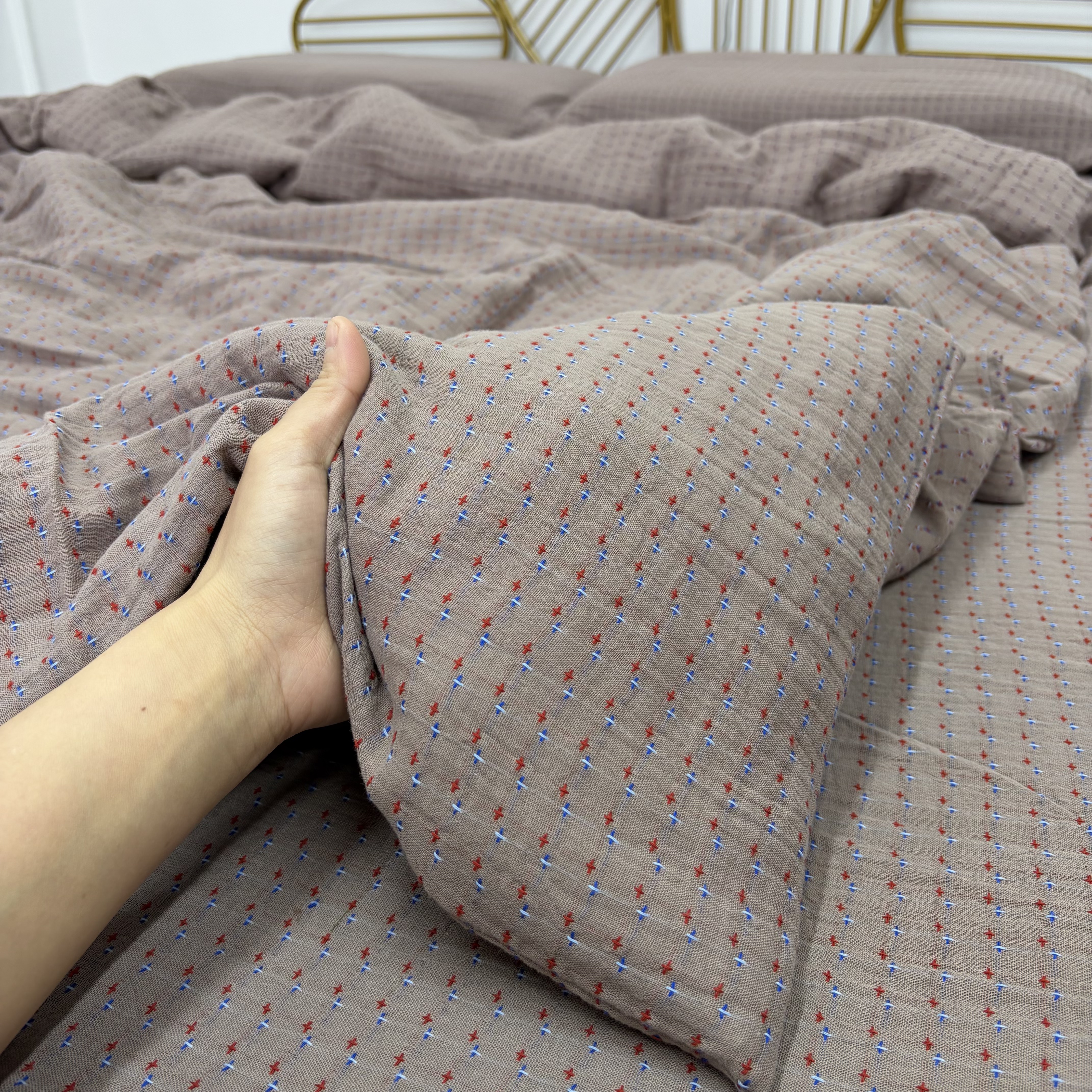 （星芒灰格）A类母婴级全棉炫彩双层纱被罩单件四季通用柔软舒适