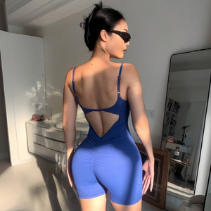 欧美镂空性感美背舞蹈瑜伽连体衣裸感速干蜜桃臀运动健身服连体裤