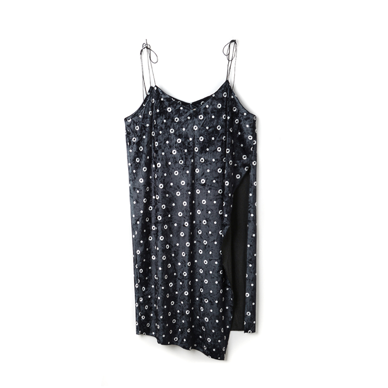 撤柜清仓 outlet正品新款#魅TDA优雅绒面吊带连衣裙女春