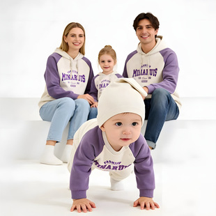 韩国亲子秋冬装新品一家三口婴儿百天拍照儿童连帽休闲加大码卫衣