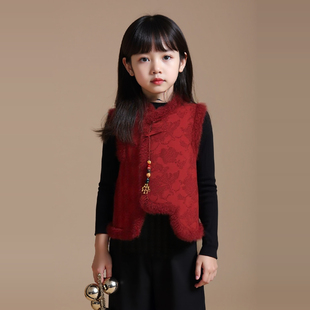 新中式新年亲子装一家三口母子母女装马甲过年全家福红色冬季棉服