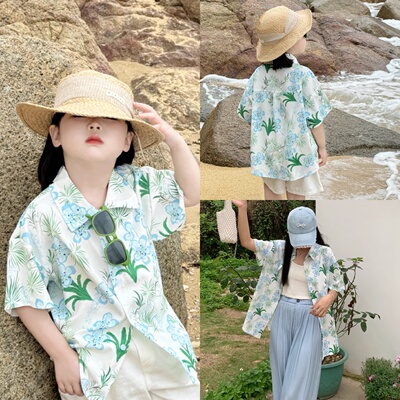 亲子装夏季一家三口2024新款小清新洋气母女衬衫度假休闲母子衬衣