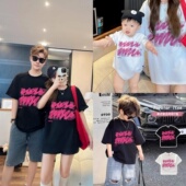 网红炸街婴儿亲子装 高端一家三口母子母女潮牌字母T恤 幼儿园新款