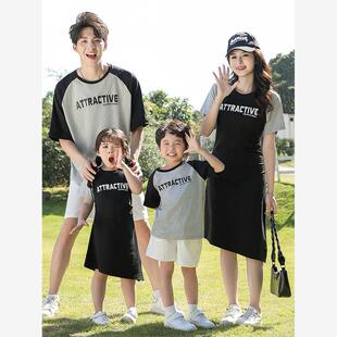 高端潮牌不一样亲子装母子夏新款一家三口四口婴儿母女休闲连衣裙