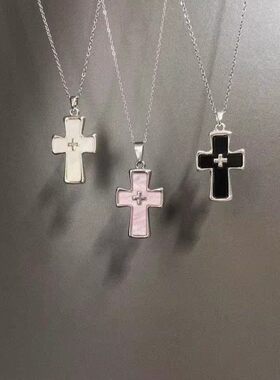 Vintage 古著 Maiden's Prayer项链粉色甜酷十字架吊坠项链锁骨链