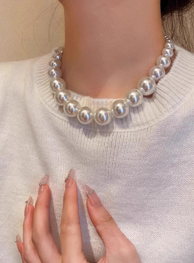 夸张大颗珍珠项链轻奢小众法式毛衣链女高级感2025新款气质颈链
