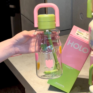 holoholo小奶杯子女高颜值学生便携塑料可爱大容量带吸管儿童水杯