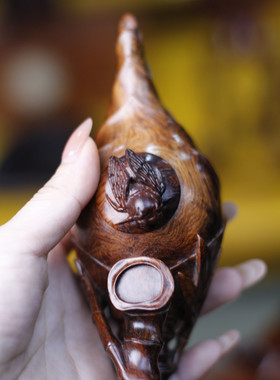 海南黄花梨老料茶壶竹节手工雕刻知了知足一鸣惊人手把件摆件收藏