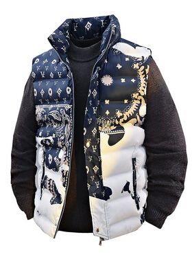 立领棉马甲男士冬季加厚款保暖创意个性印花图案坎肩无袖马夹外套