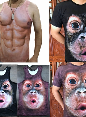 搞笑嘟嘟嘴网红大猩猩t恤背心3d星星衣服短袖恶搞抖音猴胖子大码T