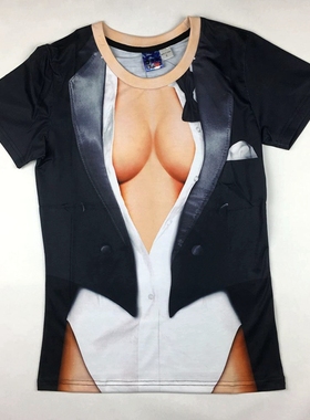 肌肉短袖T恤潮流逼真印花半袖男T恤创意显大胸肌腹肌奇葩搞怪衣服