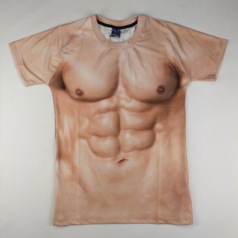 3d猴子立体五花肉肌肉男短袖T恤搞笑西装6块腹肌胸肌印花纹身衣服