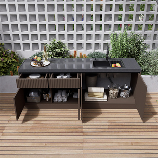 别墅庭院烧烤台原石洗手盆池水吧台花园户外操作台室外厨房料理台