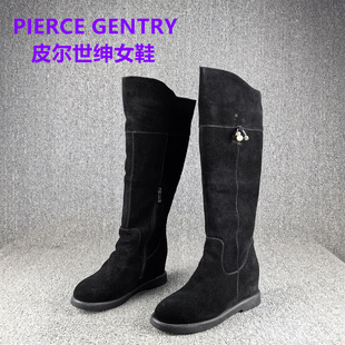 正品撤柜皮尔世绅时装长靴女牛反绒皮内增高筒冬季保暖加绒棉鞋子
