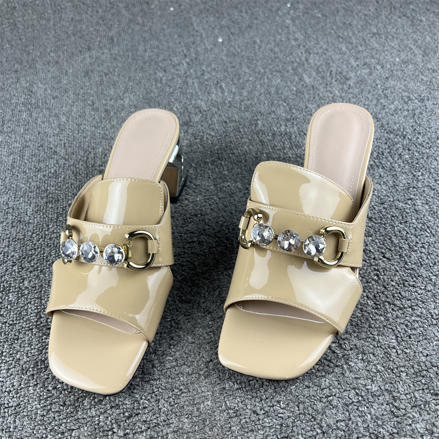 36断码处理牛漆皮套脚凉鞋女外穿夏季新款高跟一字凉拖鞋女士真皮