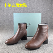 靴女圆头平跟真皮短筒冬季 34码 处理头层牛皮时装 保暖加绒棉靴子女