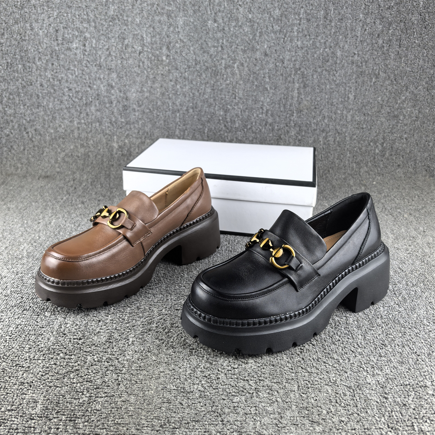 断码处理休闲真皮手工女鞋春秋新款松糕厚底套脚头层牛皮乐福鞋女