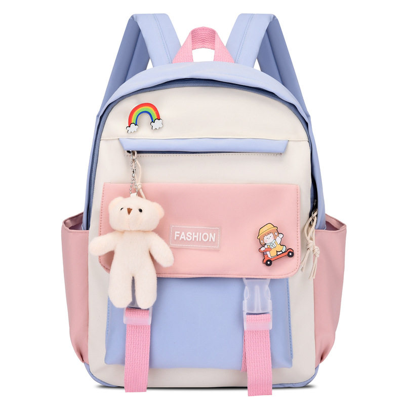 新款幼儿园大班书包小学生一年级书包韩版撞色儿童双肩背包带挂件