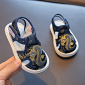 姿多尼宝宝布凉鞋 男女中国风软底老北京夏 龙腾儿童手工千层底布鞋