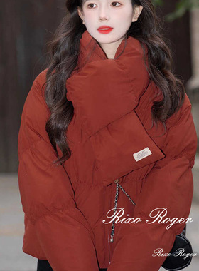 法国Rixo Roger 25冬季新款时尚洋气高级感红色围脖羽绒服外套女