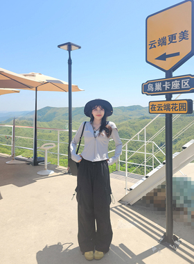 美式工装裤女夏季2025新款高腰显瘦运动休闲阔腿小个子降落伞兵裤