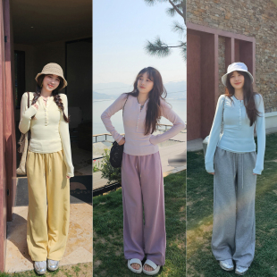 宽松显瘦裤 多巴胺阔腿裤 子 2026年春夏新款 小个子两穿休闲运动卫裤