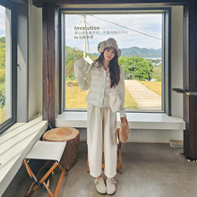 日系人字纹加绒奶奶裤2025秋冬软糯百搭休闲小个子九分休闲裤女