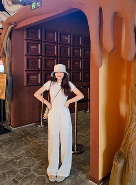 白色阔腿裤女薄款2025新款夏季宽松bf慵懒风休闲冰丝棉麻拖地长裤