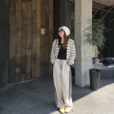 美式运动裤女春秋新款高腰显瘦