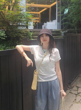 薄款纯色短袖t恤女夏季新款韩版莱赛尔天丝辣妹修身显瘦圆领上衣