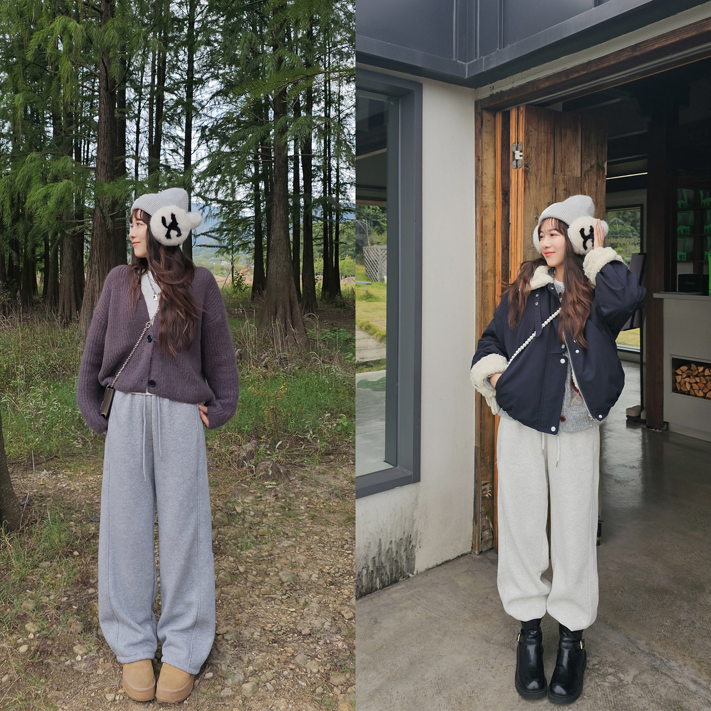 MISS158小个子秋冬加绒垂感奥粒绒束脚阔腿两穿黄色卫裤运动裤