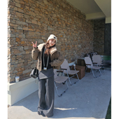 超薄复合面料女秋冬2025新款 高腰显瘦假两件遮臀屁帘休闲阔腿裤 子