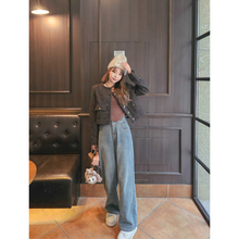 MISS158小个子阔腿裤怀旧蓝复古牛仔裤女2024年新款高腰宽松显瘦